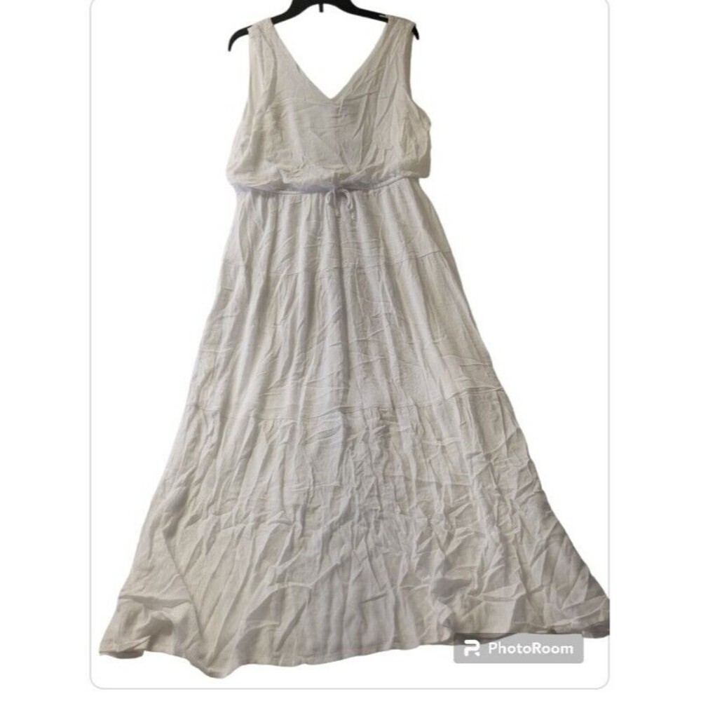 Nina Leonard Dress Womens Medium White Maxi VNeck Tie Waist Sheer Wedding Formal